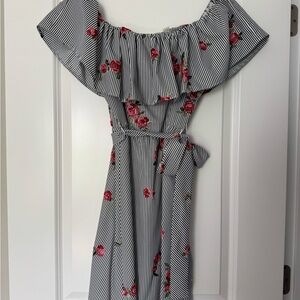 Calvin Klein Gray Ruffled Tie Front Midi Dress